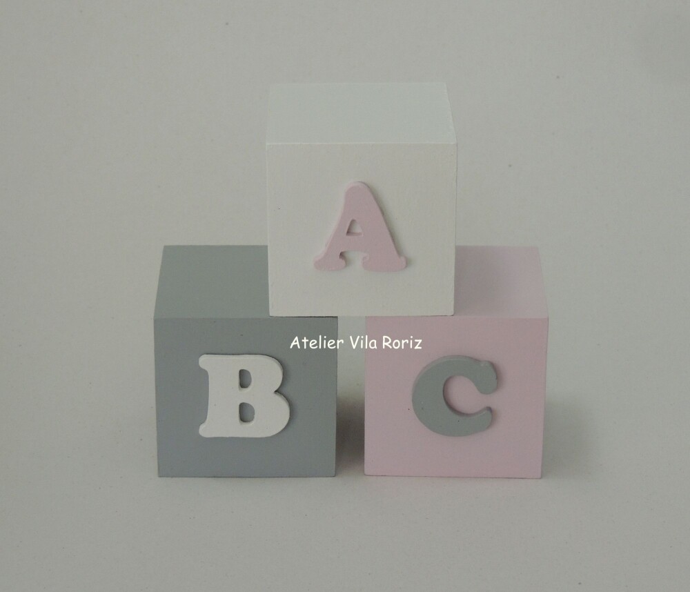 Adorno Trio Cubos Decorativos Pintados Abc