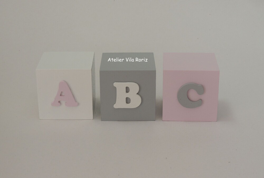 Adorno Trio Cubos Decorativos Pintados Abc