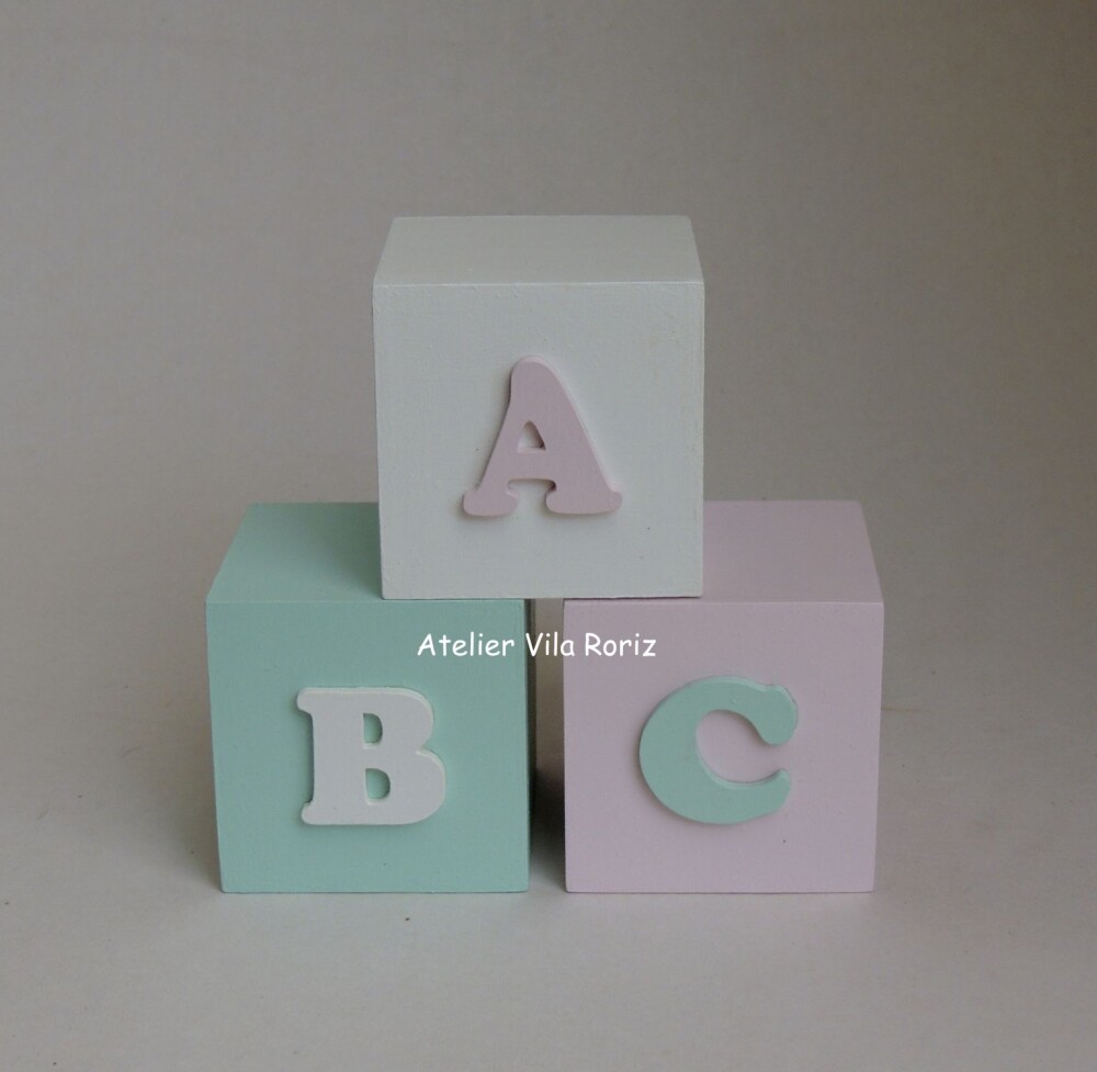 Adorno Trio Cubos Decorativos Pintados Abc