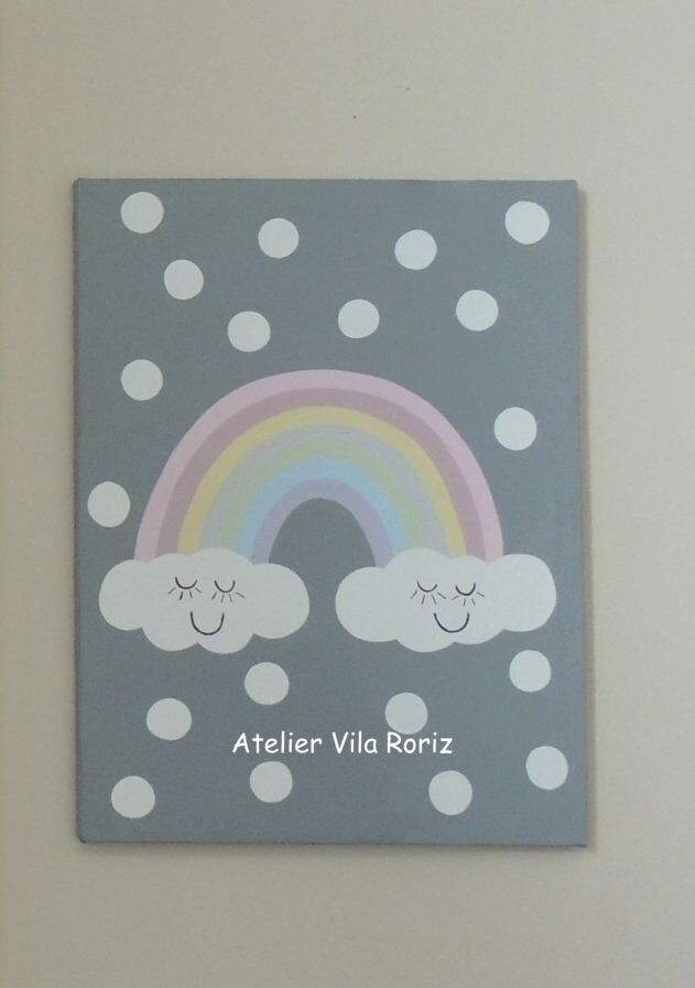 Quadro Tela Pintada à Mão 30 x 40 cm Arco-Íris