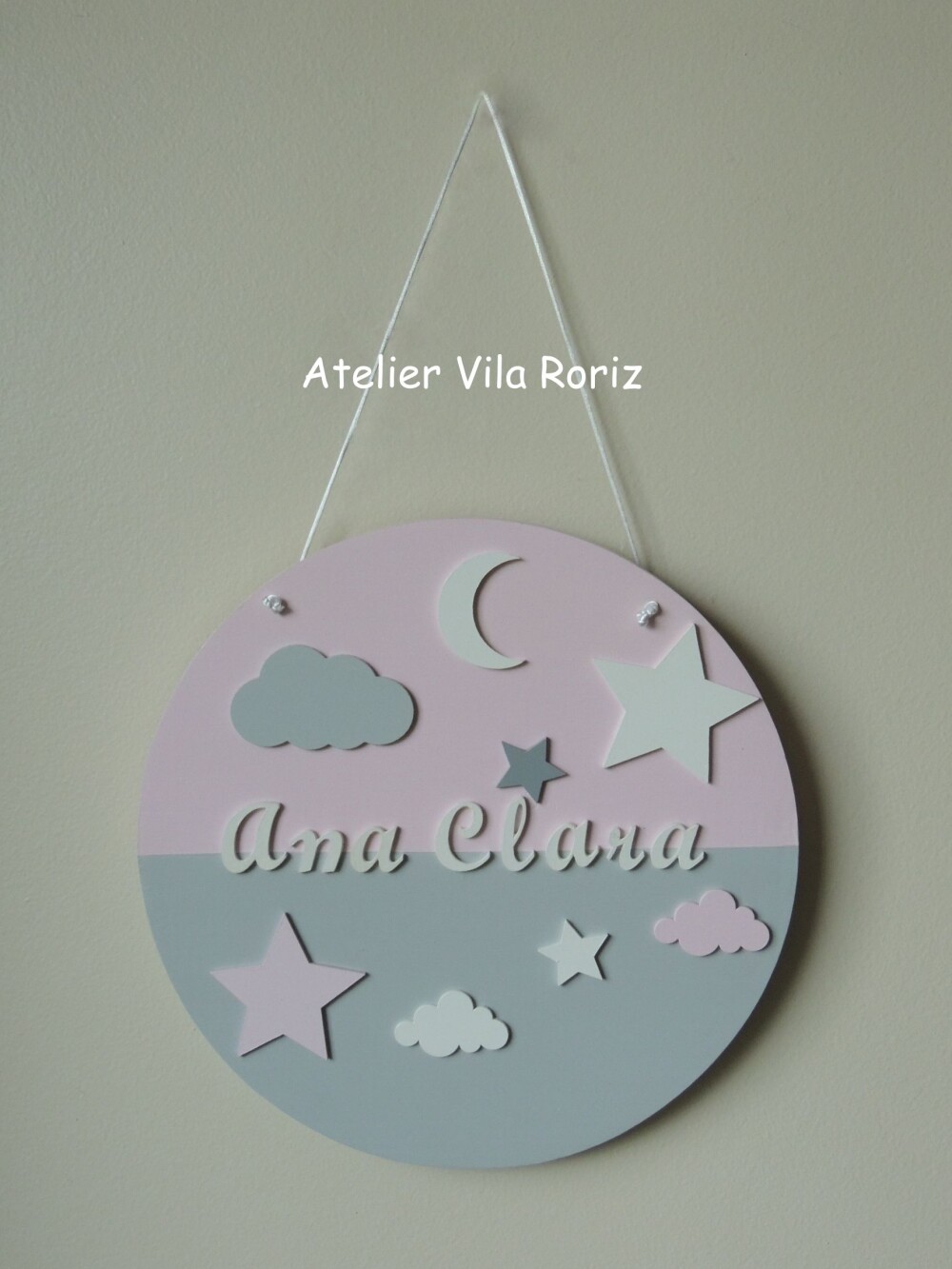 Porta Maternidade Placa Redonda Nuvens e Estrelas