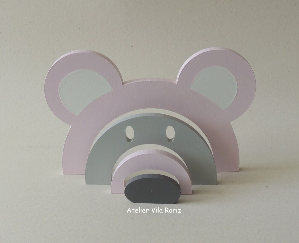 Adorno Urso Arcos Madeira Rosa