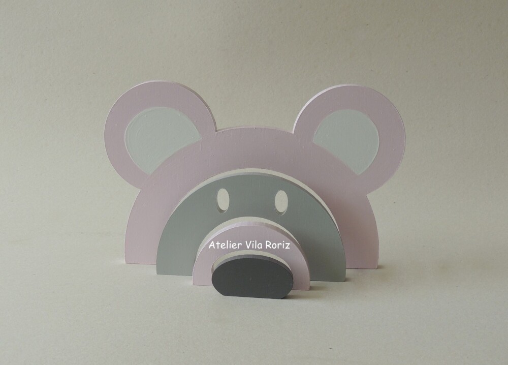 Adorno Urso Arcos Madeira Rosa