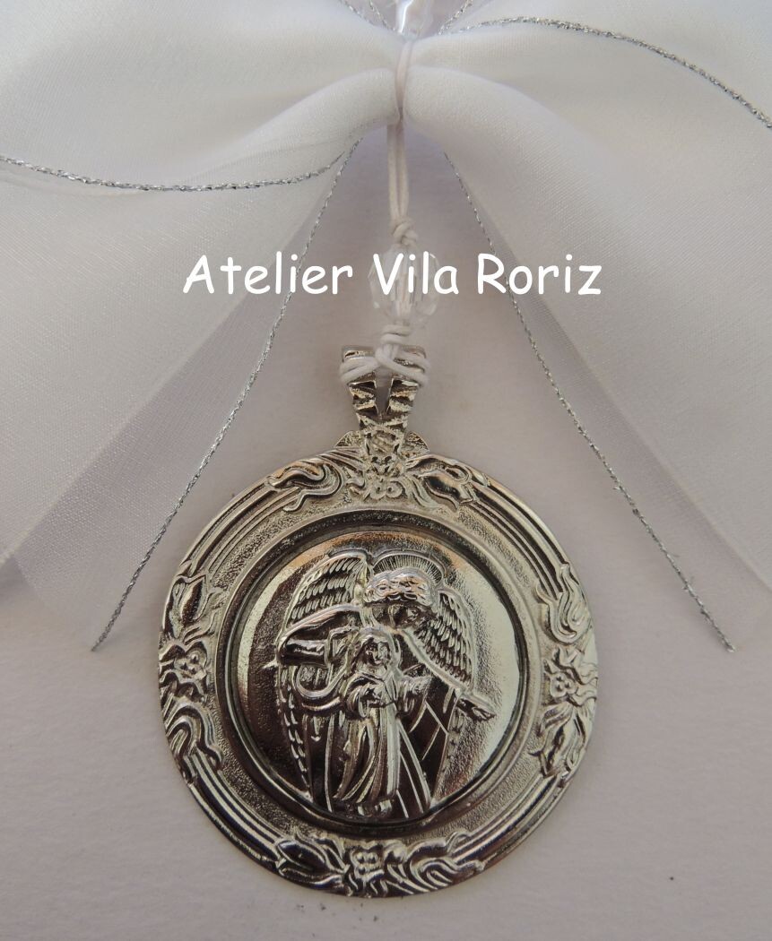 Medalhão de Berço Redondo Anjo da Guarda Níquel