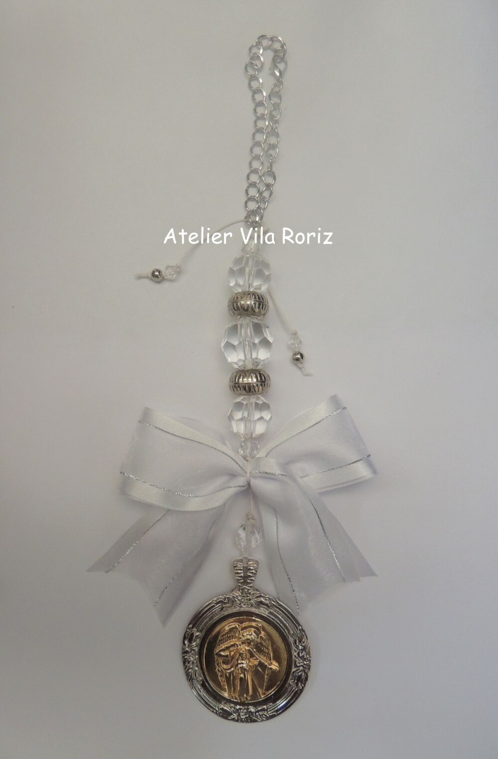 Medalhão de Berço Redondo Anjo da Guarda Dourada e Níquel