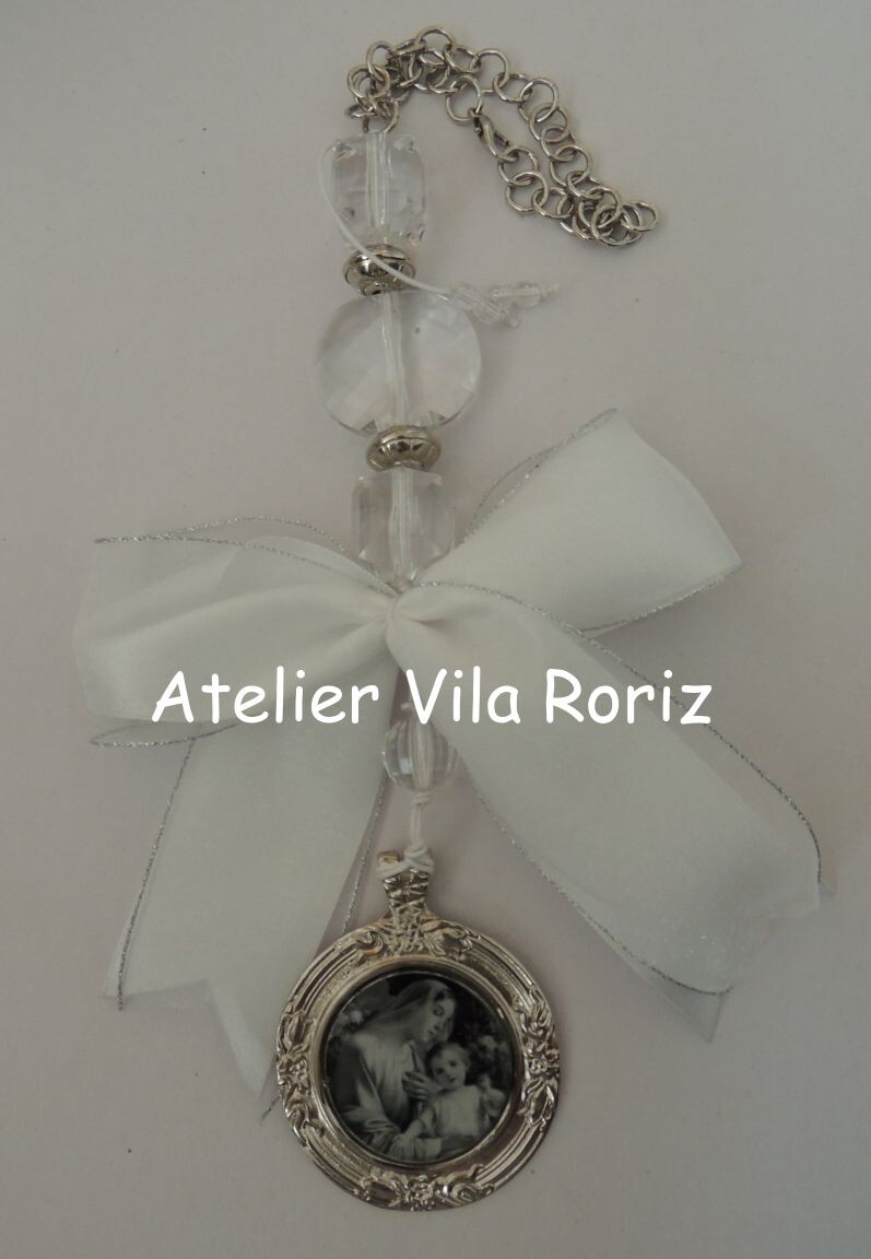Medalhão de Berço Redondo Nossa Senhora e Menino Jesus