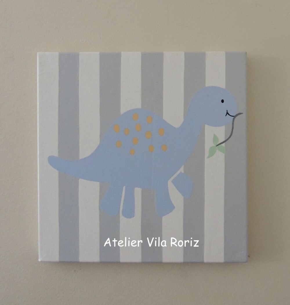Kit 04 Quadros 30 x 30 cm Pintados à Mão Sob Tela Dinos