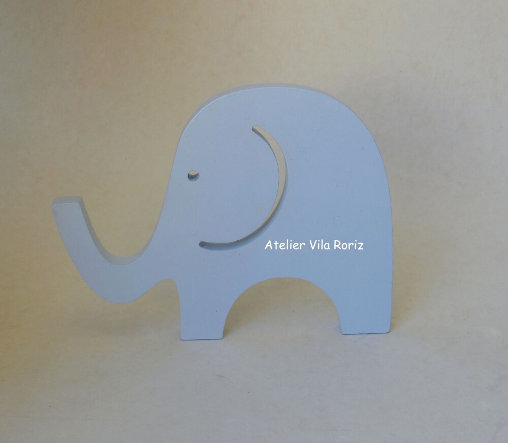 Adorno Madeira Elefante M Azul