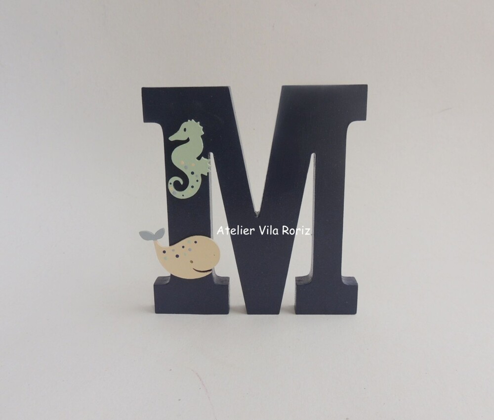 Letra inicial Madeira 15 cm Animais Marinhos Marinho