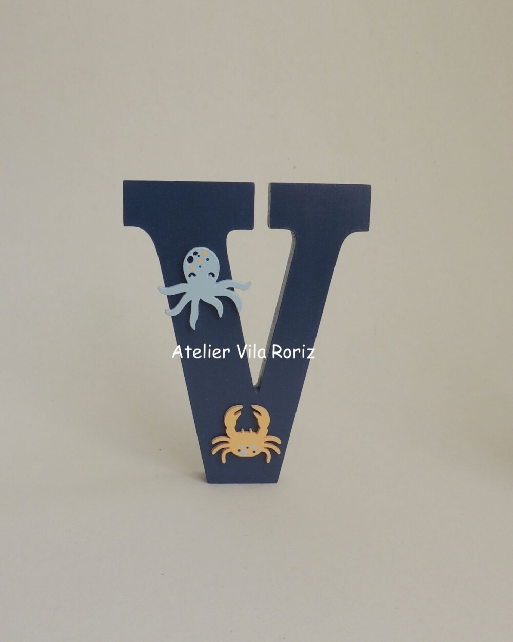 Letra inicial Madeira 15 cm Animais Marinhos Marinho