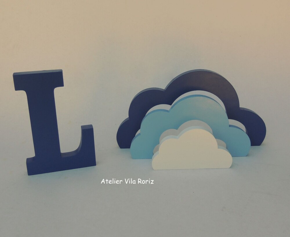 Kit Adornos: Nuvem Arcos e Letra Inicial 15 cm