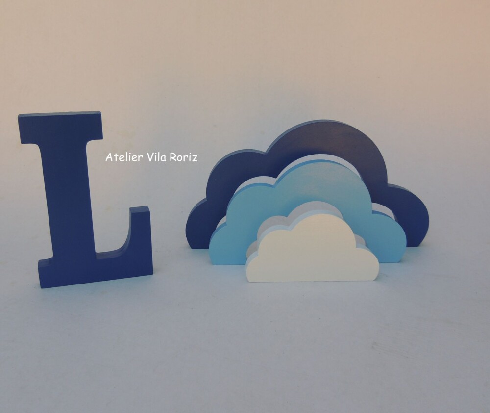 Kit Adornos: Nuvem Arcos e Letra Inicial 15 cm