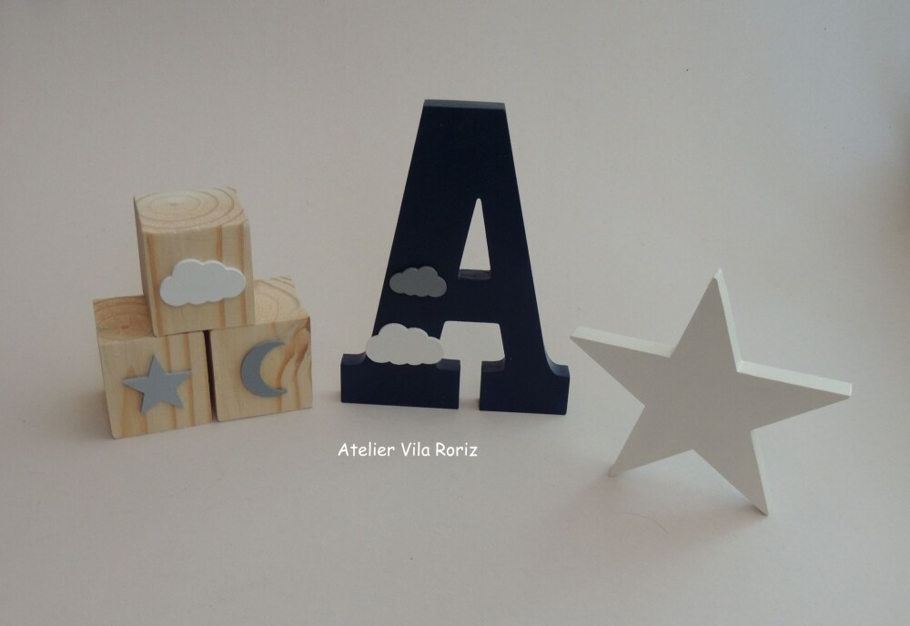 Kit Adornos: Nuvem Arcos e Letra Inicial 15 cm