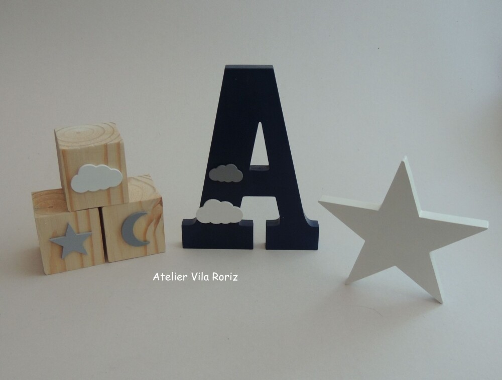 Kit Adornos: Nuvem Arcos e Letra Inicial 15 cm