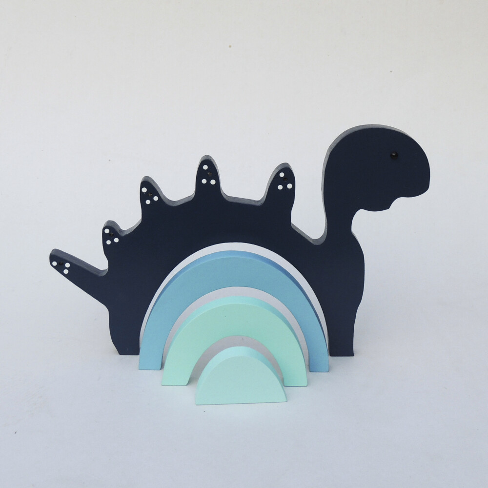 Kit Adornos Madeira Dinossauro Arcos e Letra Inicial 15cm Marinho