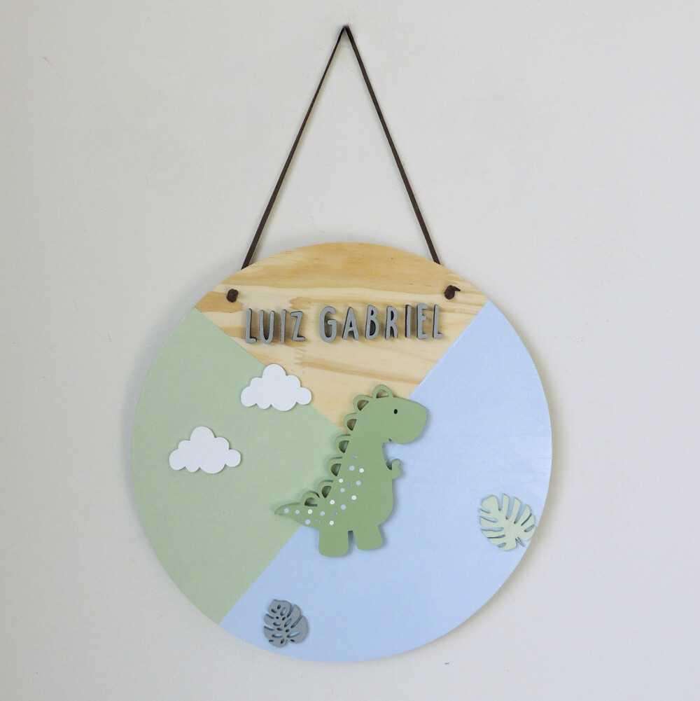 Kit Porta Maternidade Placa Dinossauro e Letra 15cm
