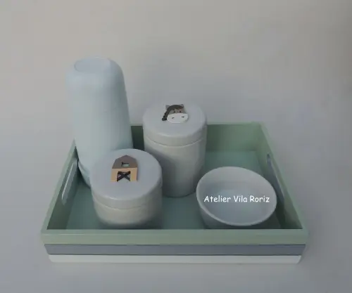 Kit Higiene Bandeja P 3 Cores Fazendinha 4 Peças
