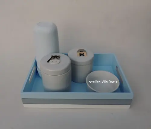 Kit Higiene Bandeja P 3 cores Fazendinha 4 Peças A