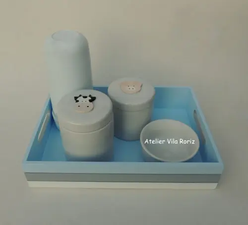 Kit Higiene Bandeja P 3 cores Fazendinha 4 Peças A