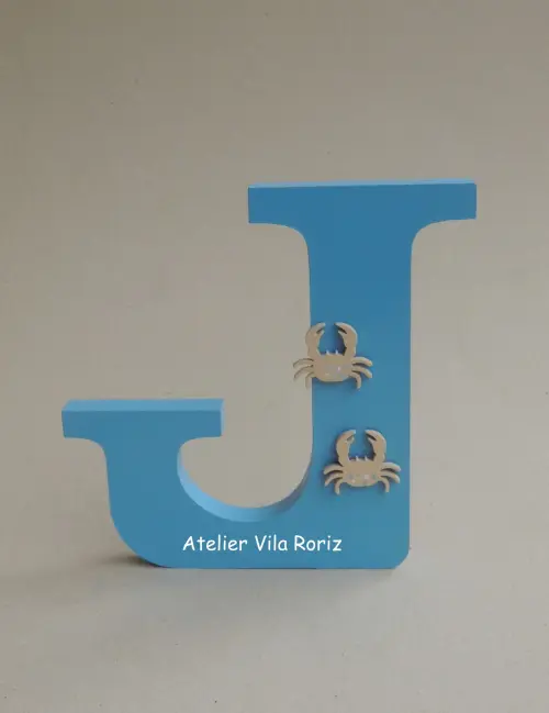 Letra inicial Madeira 15 cm Animais Marinhos Azul