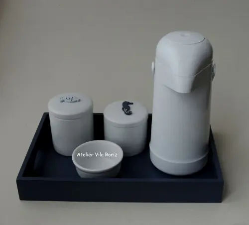 Kit Higiene Bandeja G Azul Fundo do Mar 4 Peças