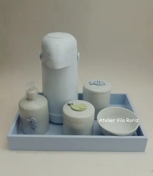 Kit Higiene Bandeja G Azul Fundo do Mar 5 Peças