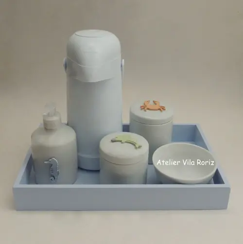 Kit Higiene Bandeja G Azul Fundo do Mar 5 Peças
