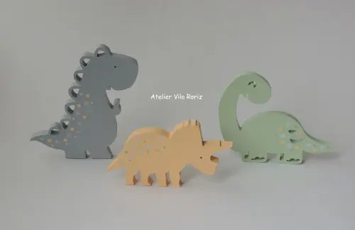 Adorno Madeira Trio Dinossauros