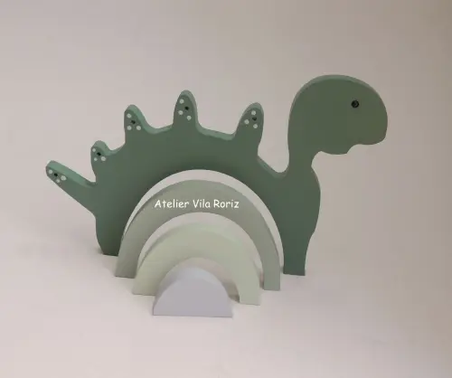 Adorno Madeira Dinossauro Arcos Modelo A Tons de Verde