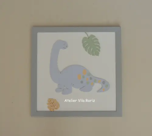 Trio Quadros Dinossauros Moldura 30x30 cm Dinossauros