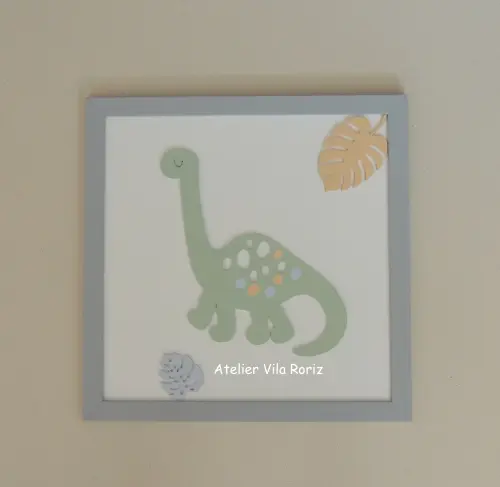 Trio Quadros Dinossauros Moldura 30x30 cm Dinossauros