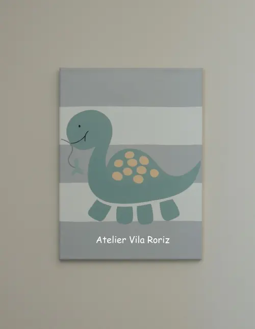 Quadro Tela 30 x 40 cm Dinossauro Folha