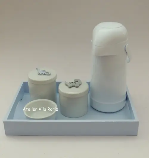Kit Higiene Bandeja G Azul Dinossauros 4 Peças