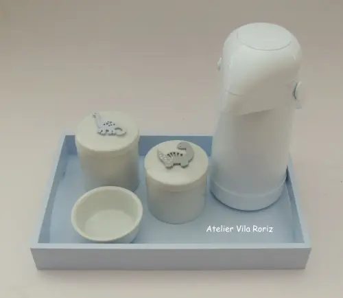 Kit Higiene Bandeja G Azul Dinossauros 4 Peças