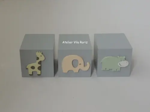 Adorno Trio Cubos Pintados Safári