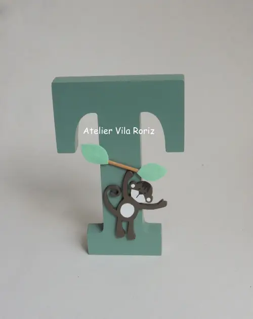 Letra Inicial Madeira 15 cm Verde Safári