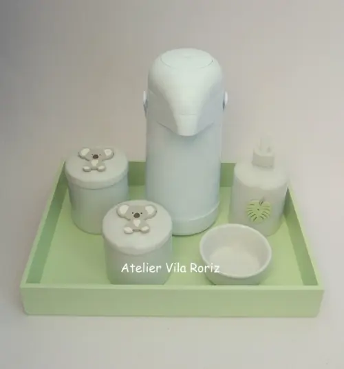 Kit Higiene Bandeja G Lisa Verde Animais da Floresta 5 Peças