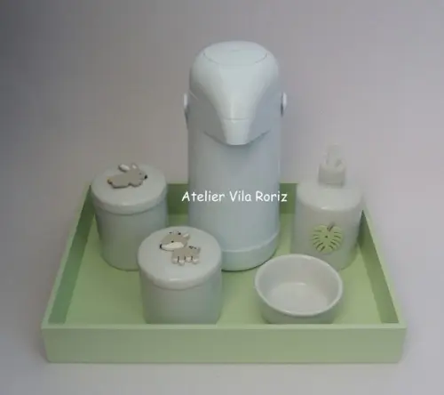Kit Higiene Bandeja G Lisa Verde Animais da Floresta 5 Peças