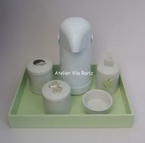 Kit Higiene Bandeja G Lisa Verde Animais da Floresta 5 Peças