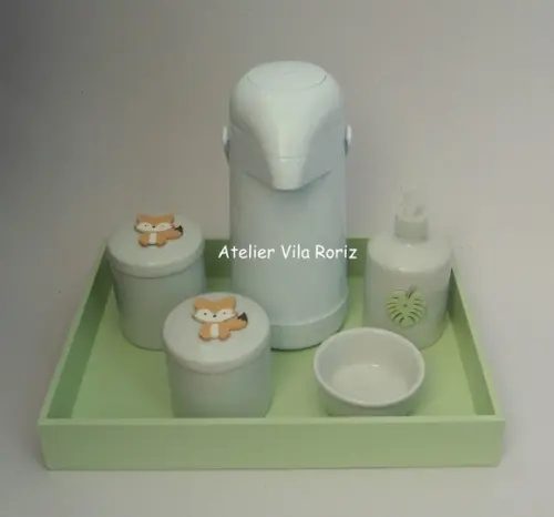 Kit Higiene Bandeja G Lisa Verde Animais da Floresta 5 Peças