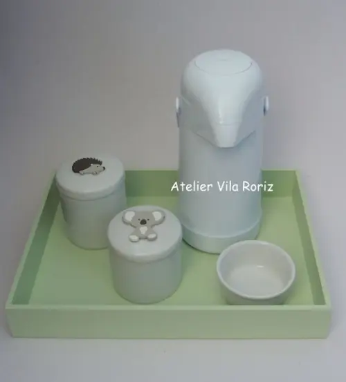 Kit Higiene Bandeja G Lisa Verde Animais da Floresta 4 Peças