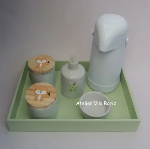 Kit Higiene Bandeja G Lisa Verde Animais da Floresta 5 Peças A