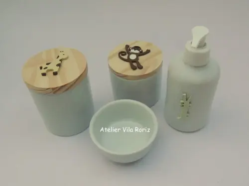 Kit Potes Porcelana bebê Safári 4 Peças