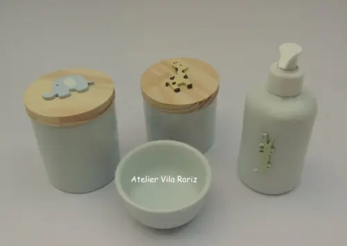 Kit Potes Porcelana bebê Safári 4 Peças
