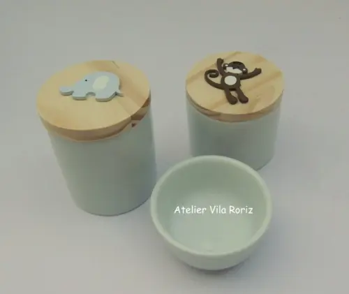 Kit Potes Porcelana bebê Safári 3 Peças