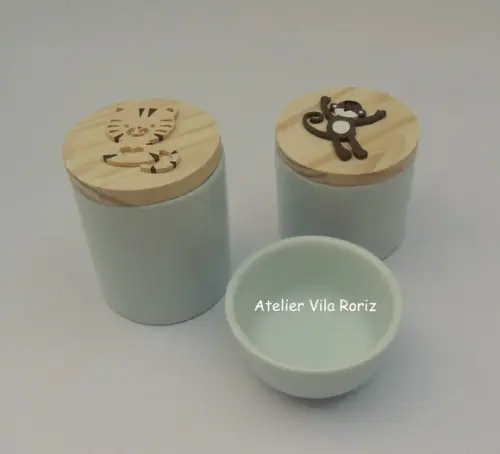 Kit Potes Porcelana bebê Safári 3 Peças