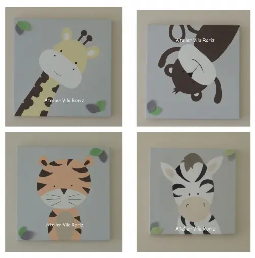 Quadro Pintado à Mão Sob Tela 30x30cm Safári (Valor Unitário) A