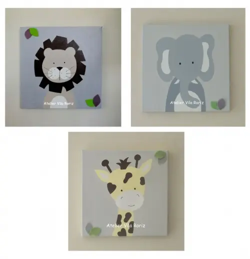 Quadro Pintado à Mão Sob Tela 30x30cm Safári (Valor Unitário) B