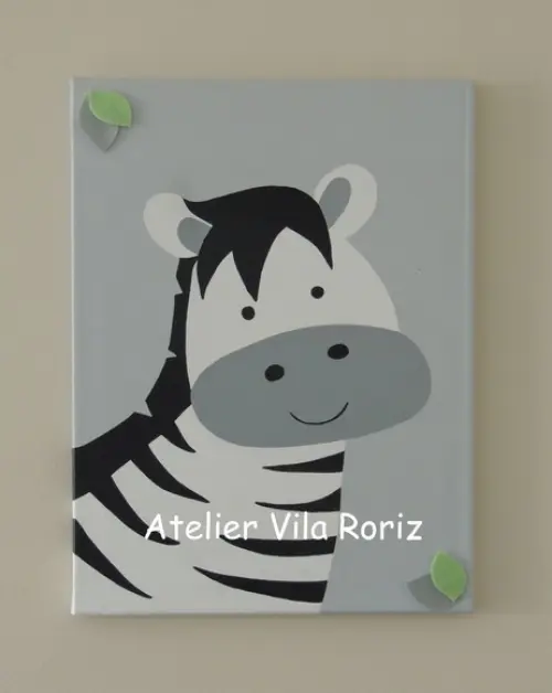 Quadro Pintado à Mão Sob Tela 40x40 cm Safári (Valor Unitário