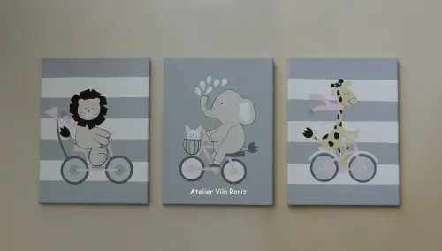 Kit 03 Telas 30x40cm Pintadas à Mão Safári Bike